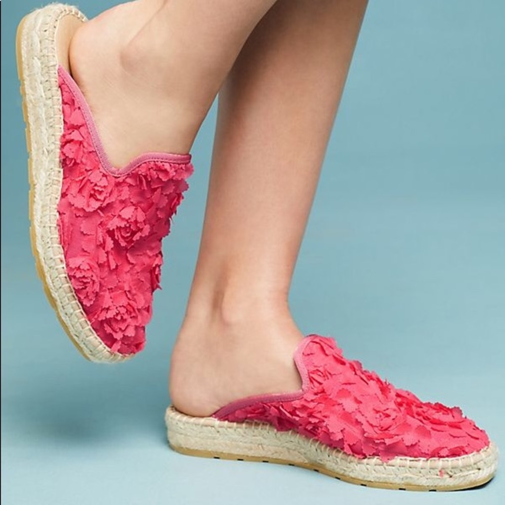 Anthropologie Pink Floral Espadrille Slides